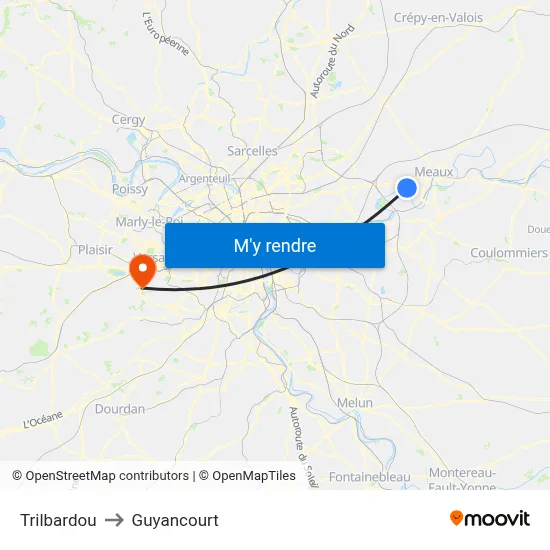 Trilbardou to Guyancourt map