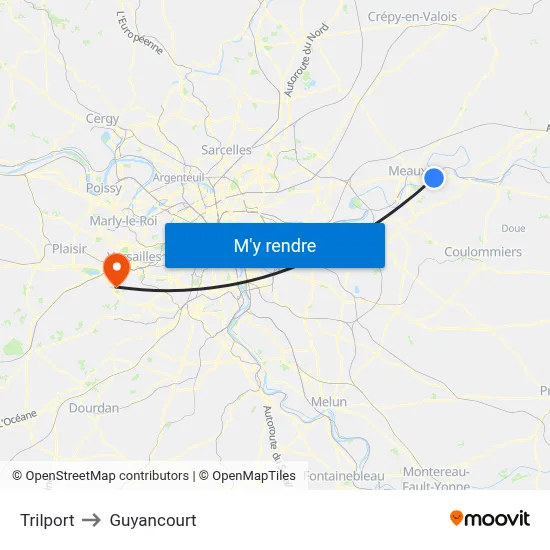 Trilport to Guyancourt map
