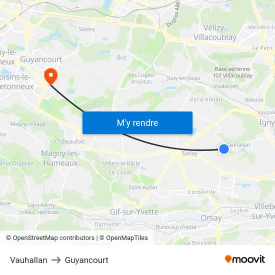 Vauhallan to Guyancourt map