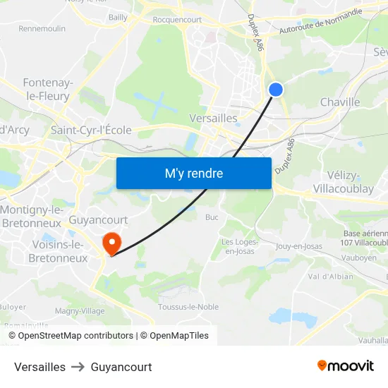 Versailles to Guyancourt map