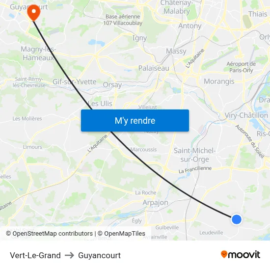 Vert-Le-Grand to Guyancourt map