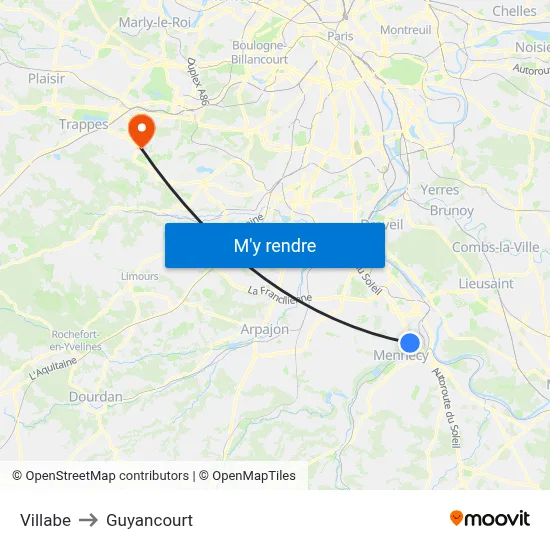 Villabe to Guyancourt map