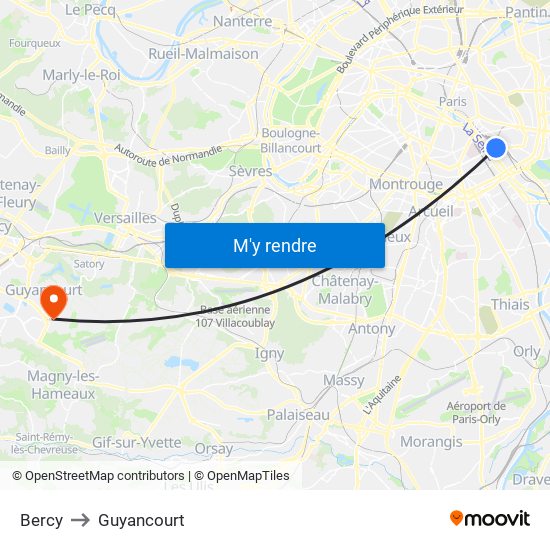 Bercy to Guyancourt map