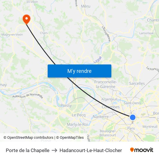 Porte de la Chapelle to Hadancourt-Le-Haut-Clocher map