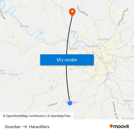 Dourdan to Haravilliers map