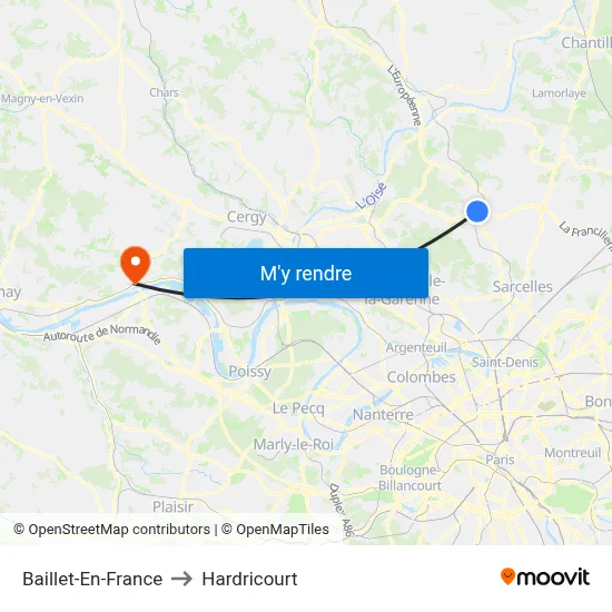Baillet-En-France to Hardricourt map