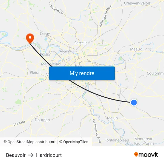 Beauvoir to Hardricourt map