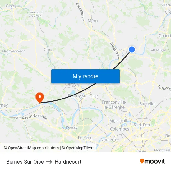 Bernes-Sur-Oise to Hardricourt map