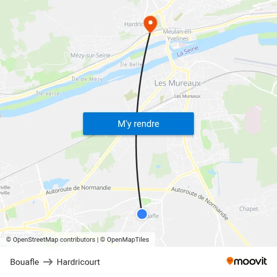 Bouafle to Hardricourt map