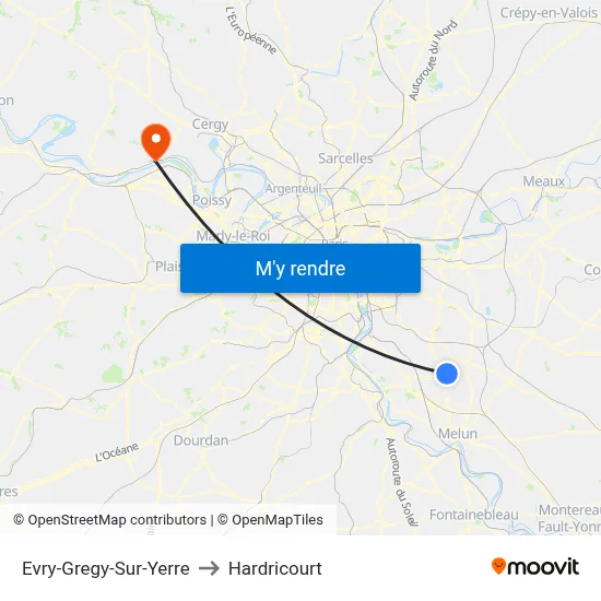 Evry-Gregy-Sur-Yerre to Hardricourt map