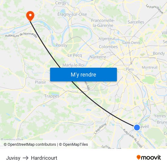Juvisy to Hardricourt map