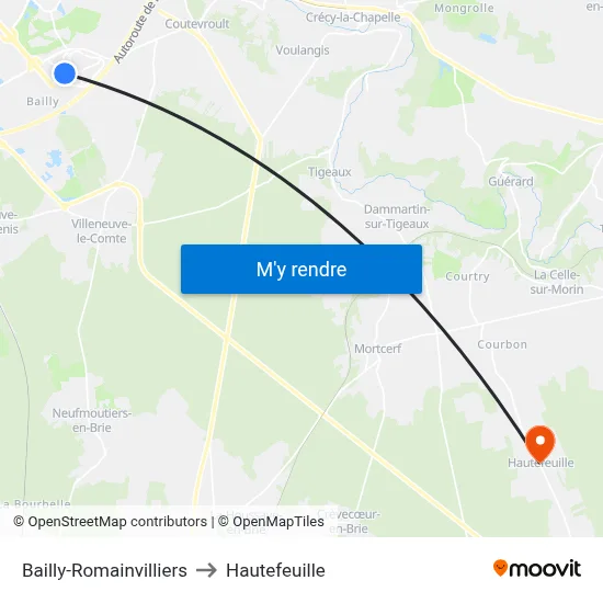 Bailly-Romainvilliers to Hautefeuille map
