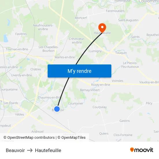 Beauvoir to Hautefeuille map