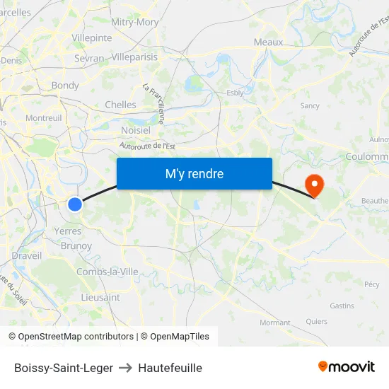 Boissy-Saint-Leger to Hautefeuille map