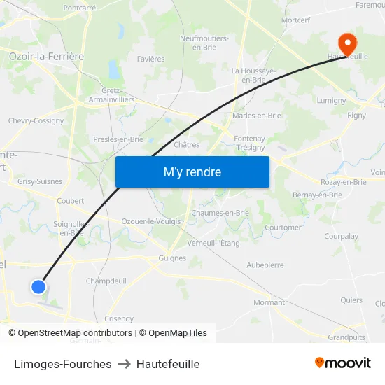 Limoges-Fourches to Hautefeuille map