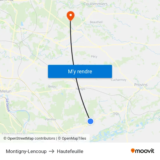 Montigny-Lencoup to Hautefeuille map