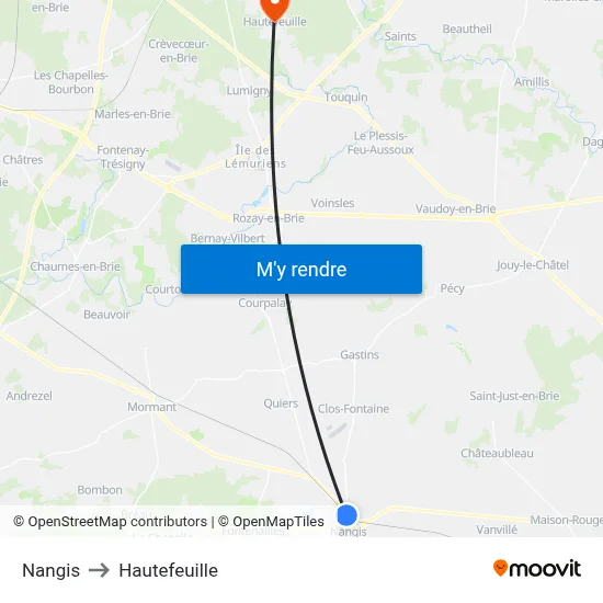 Nangis to Hautefeuille map