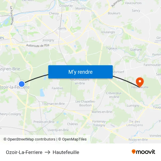 Ozoir-La-Ferriere to Hautefeuille map