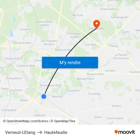 Verneuil-L'Etang to Hautefeuille map