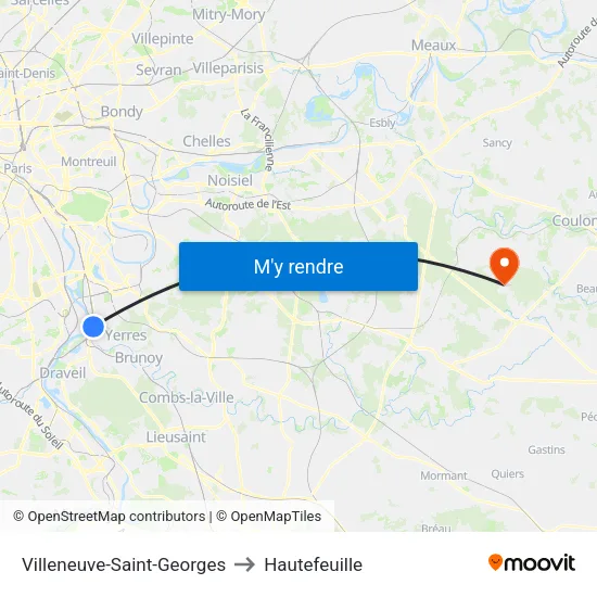 Villeneuve-Saint-Georges to Hautefeuille map