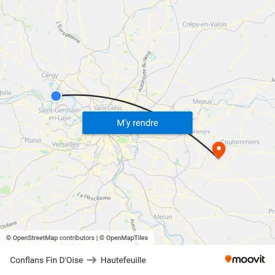 Conflans Fin D'Oise to Hautefeuille map