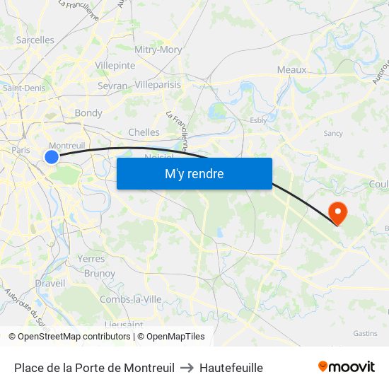 Place de la Porte de Montreuil to Hautefeuille map