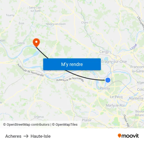 Acheres to Haute-Isle map