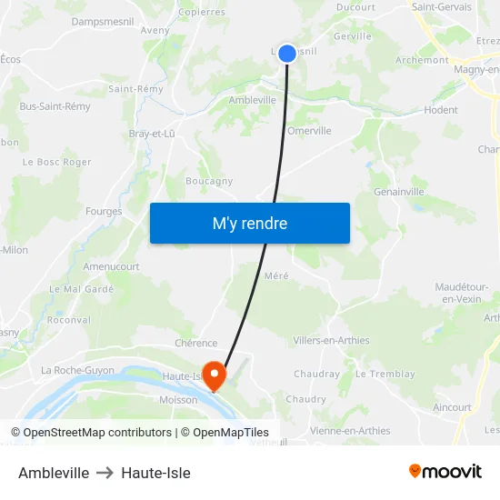 Ambleville to Haute-Isle map