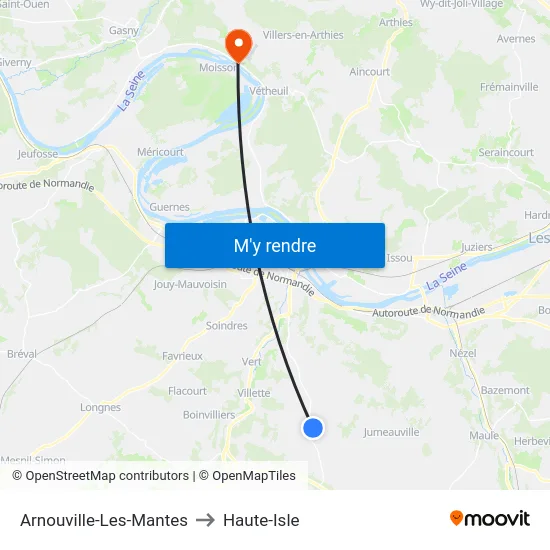 Arnouville-Les-Mantes to Haute-Isle map