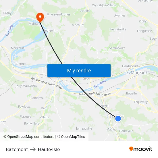 Bazemont to Haute-Isle map