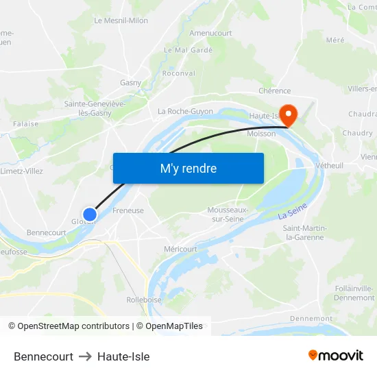 Bennecourt to Haute-Isle map