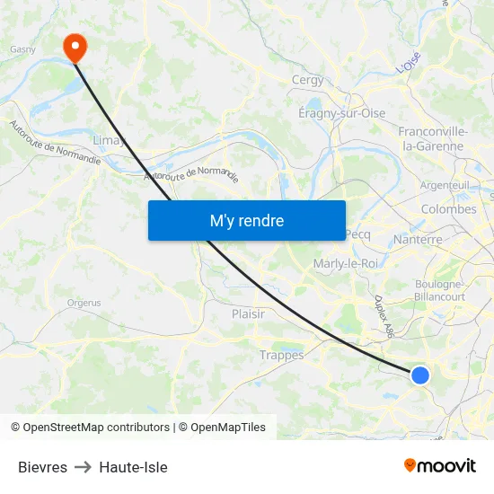 Bievres to Haute-Isle map