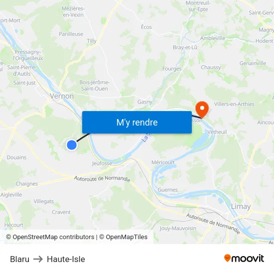 Blaru to Haute-Isle map