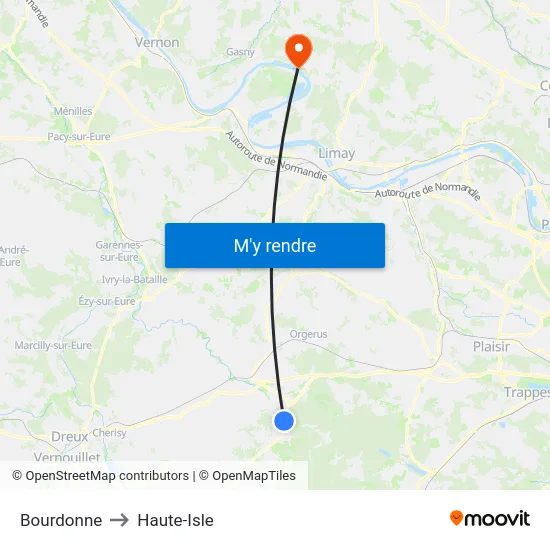 Bourdonne to Haute-Isle map
