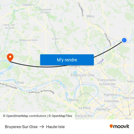 Bruyeres-Sur-Oise to Haute-Isle map