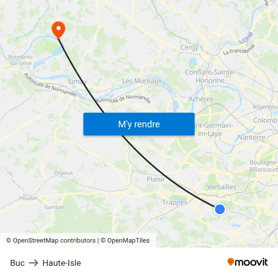 Buc to Haute-Isle map