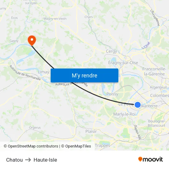 Chatou to Haute-Isle map