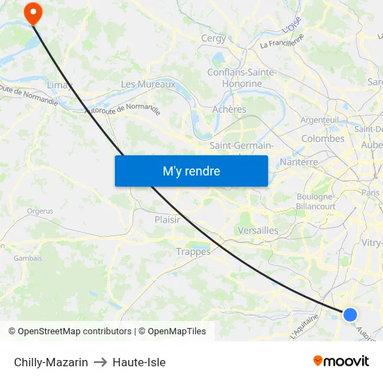 Chilly-Mazarin to Haute-Isle map