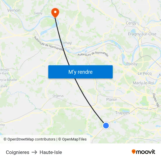Coignieres to Haute-Isle map