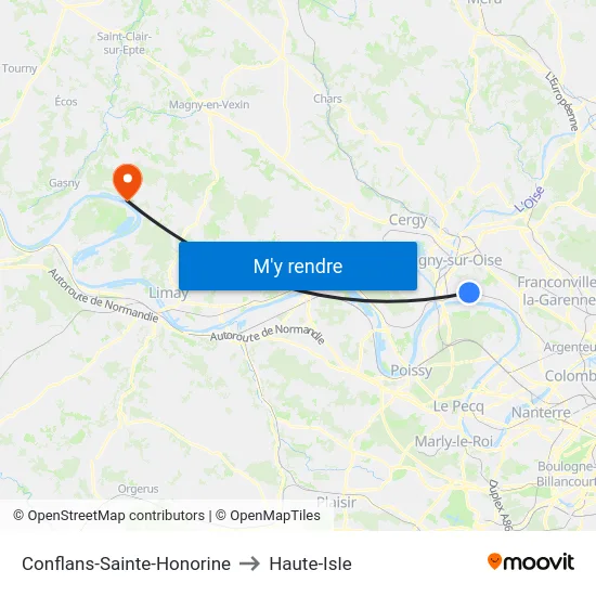 Conflans-Sainte-Honorine to Haute-Isle map