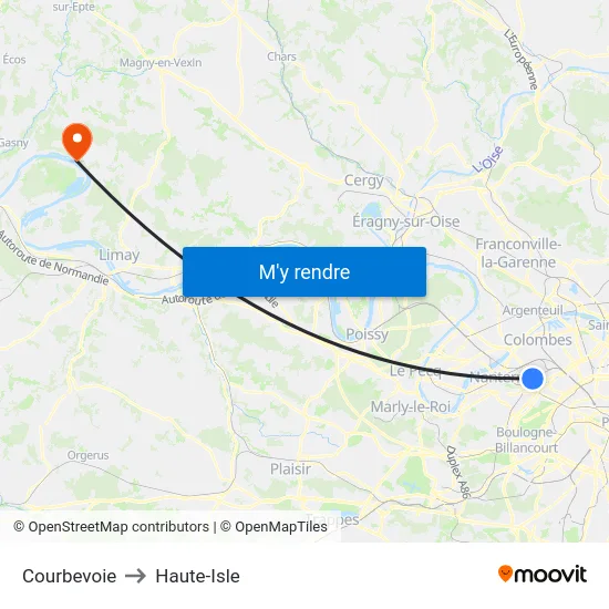 Courbevoie to Haute-Isle map
