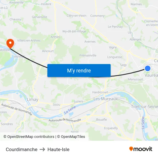 Courdimanche to Haute-Isle map