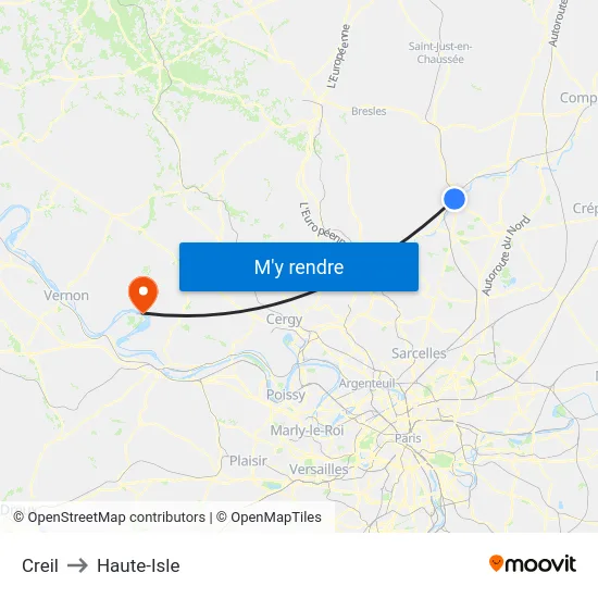 Creil to Haute-Isle map