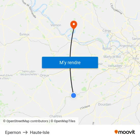 Epernon to Haute-Isle map