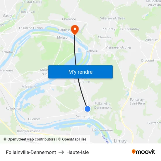 Follainville-Dennemont to Haute-Isle map