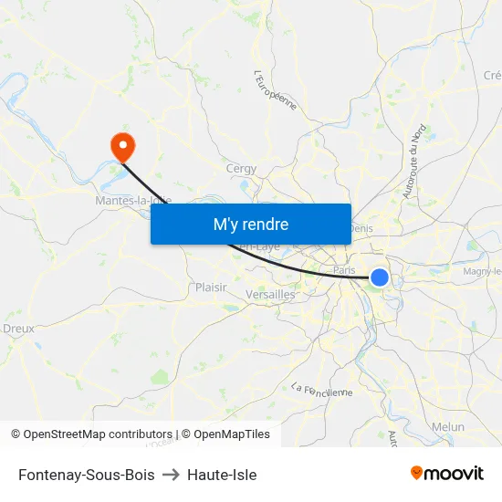 Fontenay-Sous-Bois to Haute-Isle map