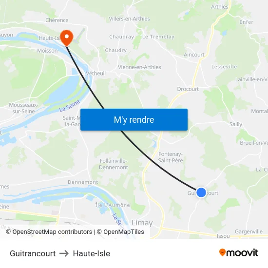 Guitrancourt to Haute-Isle map