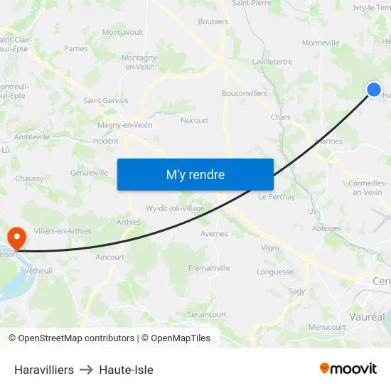 Haravilliers to Haute-Isle map