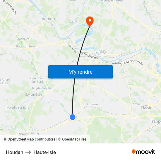 Houdan to Haute-Isle map
