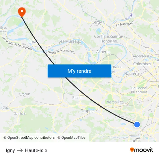 Igny to Haute-Isle map